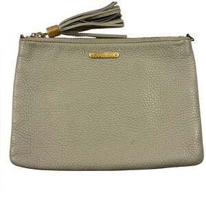 GiGi New York Gray Pebbled Leather Tassel Zip Pouch Clutch Wristlet